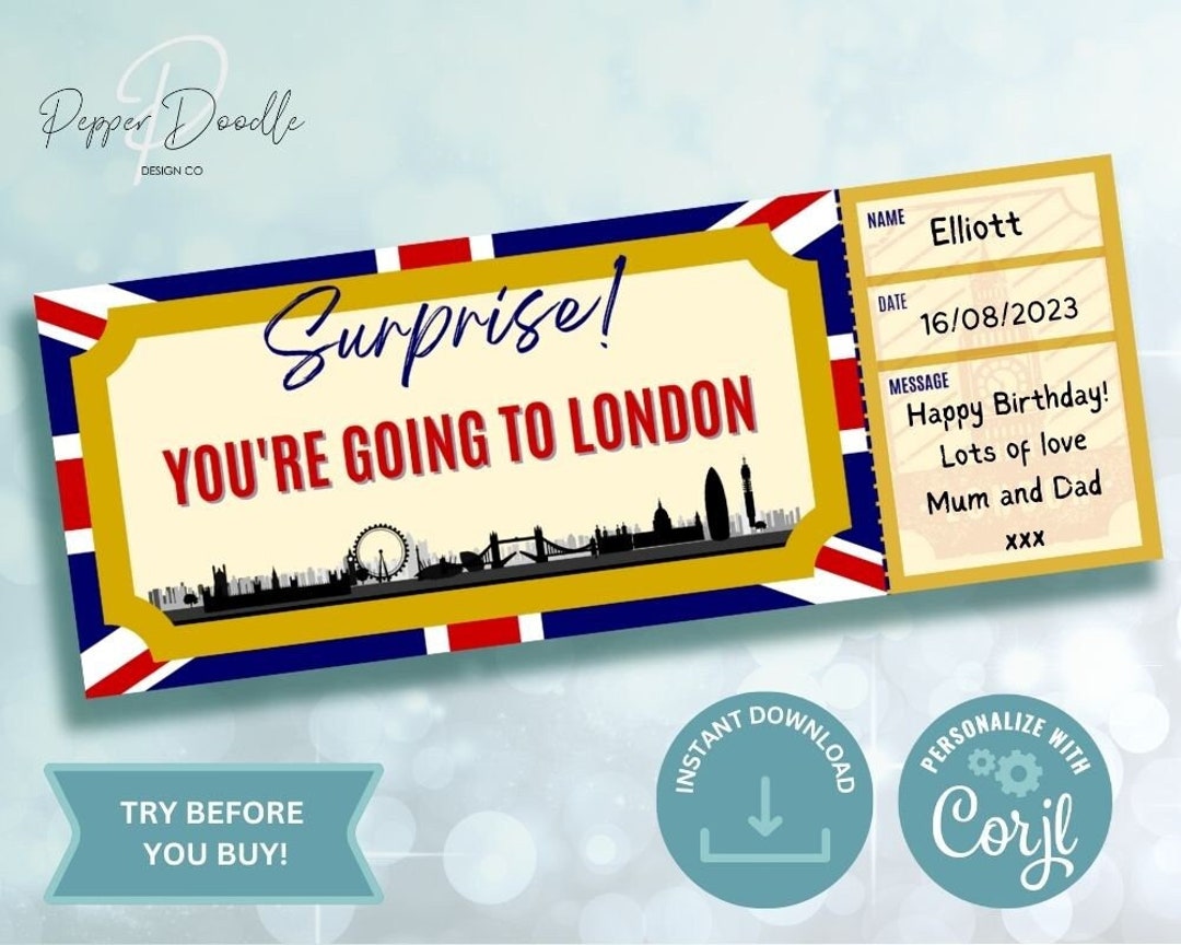 Editable Voucher London City Break Printable Personalise Digital Gift
