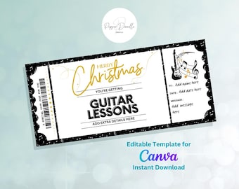 Christmas Guitar Lessons Gift Voucher: Printable, Editable (Digital Download)