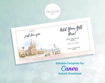 Barcelona City Break Gift Voucher: Surprise Ticket, Editable Canva Template (Digital Download)