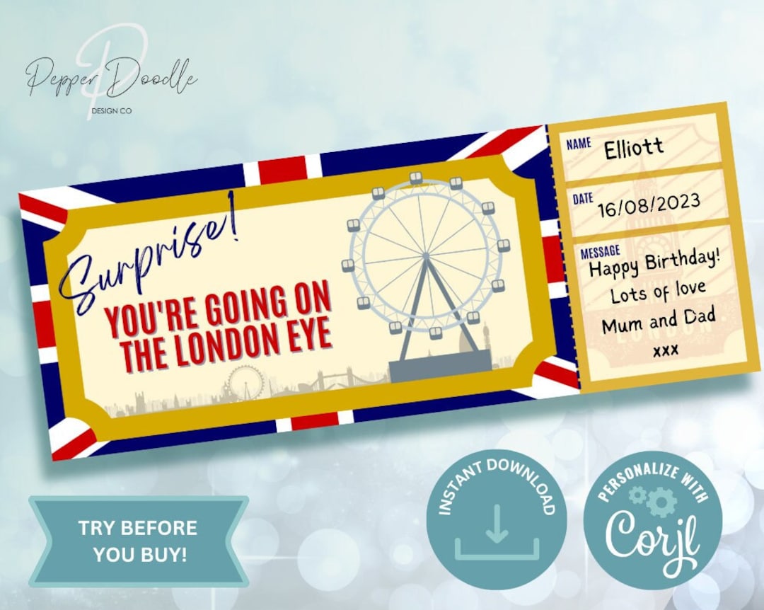 Editable Voucher London Eye Printable Personalise Digital Gift Voucher