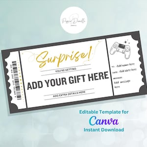 Vale de regalo sorpresa de videojuegos editable - Personalizable - Vale de regalo digital - Vale temático de videojuegos