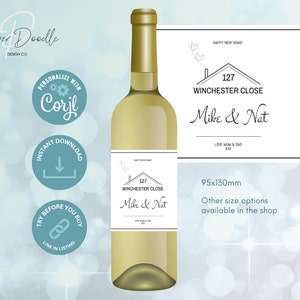 Editable New Home Wine Bottle Label - Printable - Personalise - Digital Download