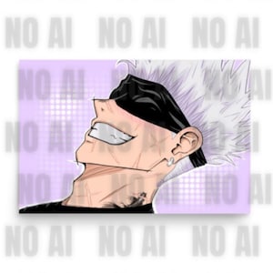 Satoru Gojo Scars Fan Art Print Poster With Fish Tattoo & Purple Background | Jujutsu Kaisen JJK Inspired Wall Art Home Decor | Holiday Gift