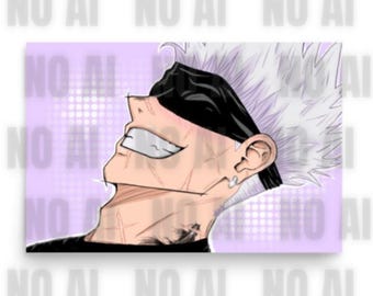 Satoru Gojo Scars Fan Art Print Poster With Fish Tattoo & Purple Background | Jujutsu Kaisen JJK Inspired Wall Art Home Decor | Holiday Gift