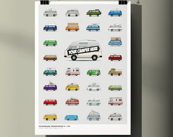 CUSTOMISED VW Transporter T25 / T3 A2 A3 Camper Van Print