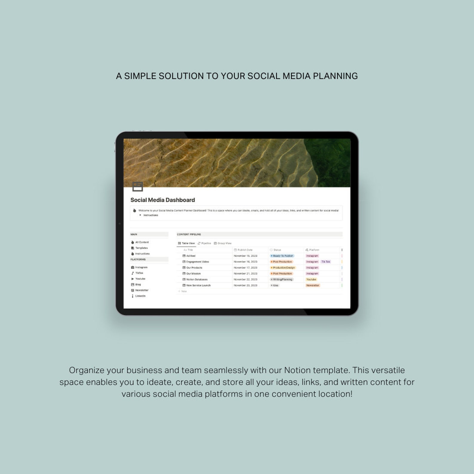 Notion Social Media Planner Template | Content Calendar and Scheduler ...