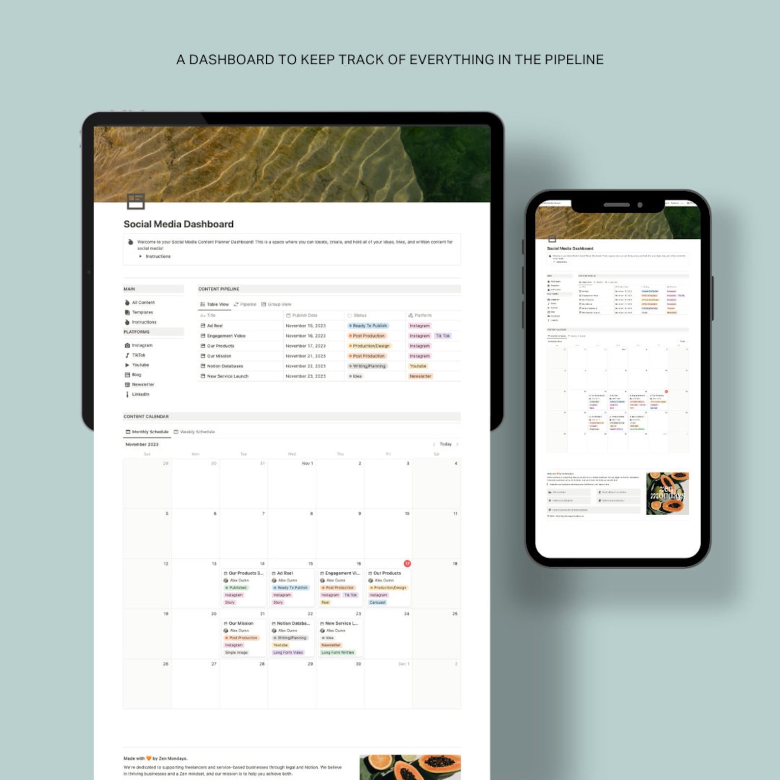 Notion Social Media Planner Template | Content Calendar and Scheduler ...