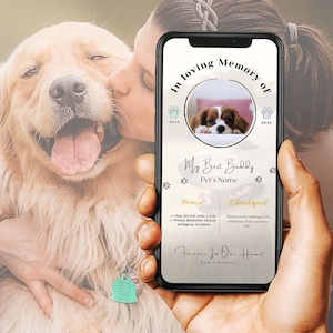 Digital Pet Obituary Announcement, Pet Dog Cat Funeral Program, Pet Memorial, In Loving Memory Pet Funeral Invitation Template, Beloved Pet
