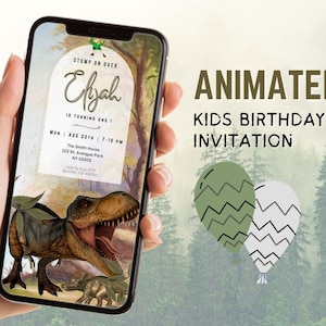 アニメーション恐竜の子供の誕生日招待状、編集可能なデジタル電子カード誕生日パーティー、パーソナライズされたビデオ招待状、男の子と女の子、ジュラシックパーク
