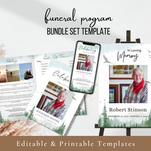 Freiheit des Vogels Beerdigung Bundle-Set, bearbeitbare Trauerfeier Vorlage, Beerdigung Vorlage, Beerdigung Programm, Feier des Lebens, Männer Frauen