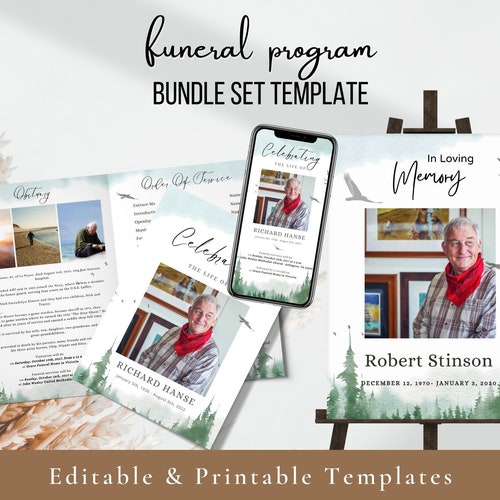 Freedom Of Bird Funeral Bundle Set, Editable Memorial Service Template, Funeral Template, Funeral Program, Celebration Of Life, shops Men Women