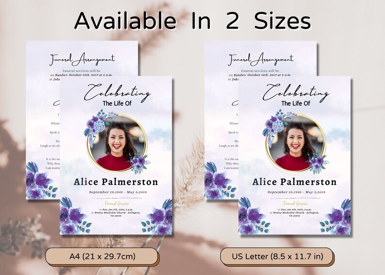Celebration of Life Obituary Template Purple Funeral Program Funeral