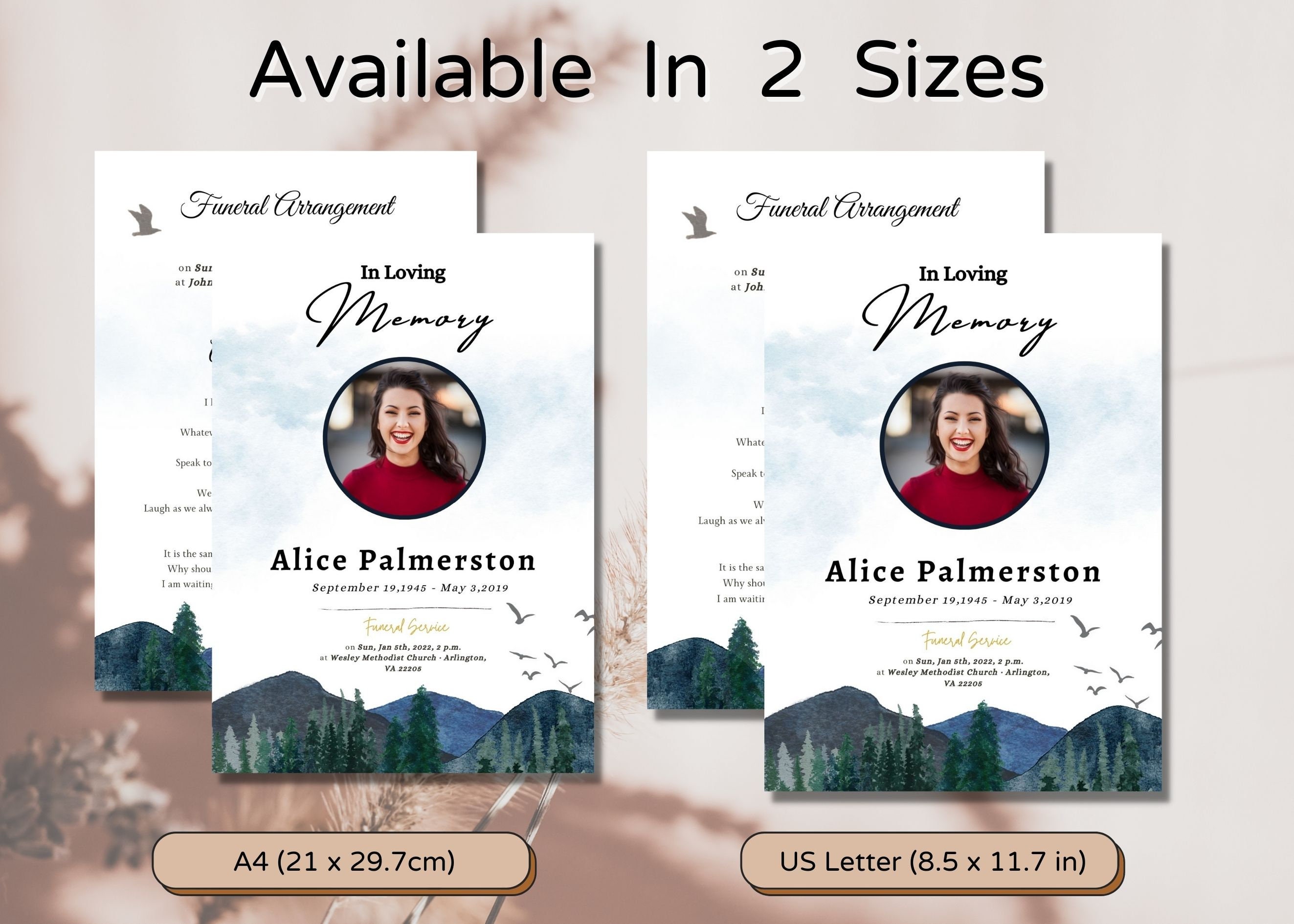 Mountain Bird Funeral Program Template: Celebration of Life (digital ...