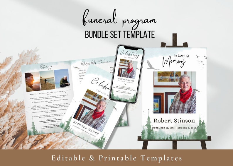 Freedom Of Bird Funeral Bundle Set, Editable Memorial Service Template, Funeral Template, Funeral Program, Celebration Of Life, shops Men Women