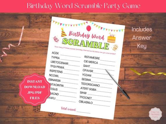 Birthday Word Scramble Printable Party Game/printable Party | Etsy