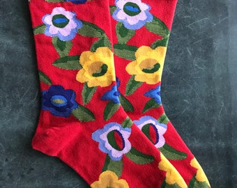 Red Floral Ankle Socks