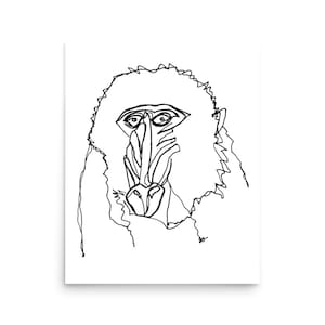 Monkey Mandrill Wall Art Print | Minimalist Line Drawing | Abstract Line Art | Modern Print | Simple Line | Animals Zoo | Nursery Poster