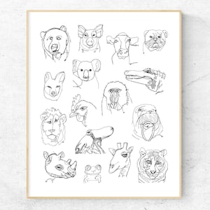 Animal Wall Art Print | Minimalist Line Drawing | Abstract Line Art | Modern Print | Simple Line | Animals Zoo | Nursery Print Poster