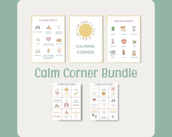 Calm Corner Bundle | Feelings Chart | Calming Corner Poster | Calming Skills | Affirmation Cards