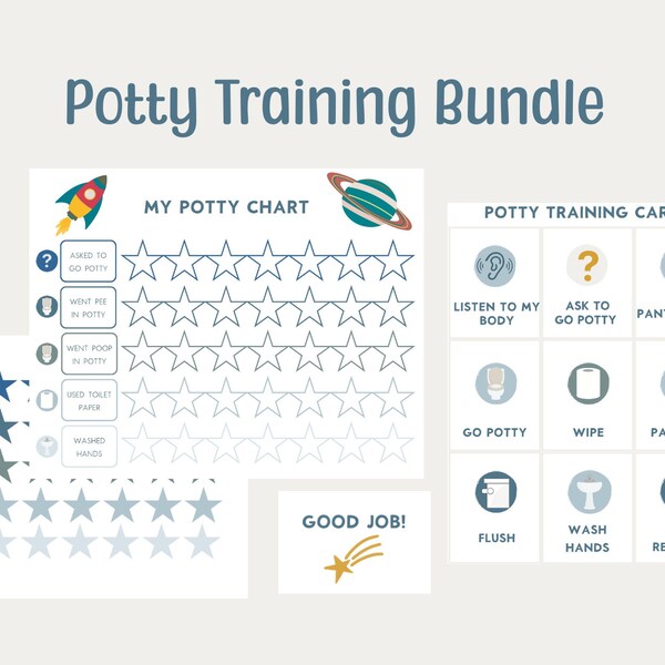 Potty Training Chart Bundle: Reward chart, potty training flash cards, and reward jar label digital download