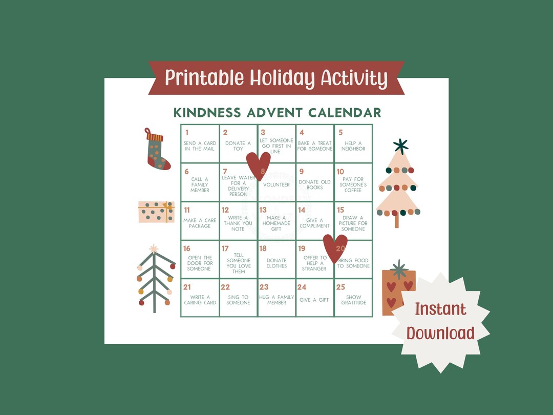 Kindness Advent Calendar Printable Holiday Calendar - Etsy