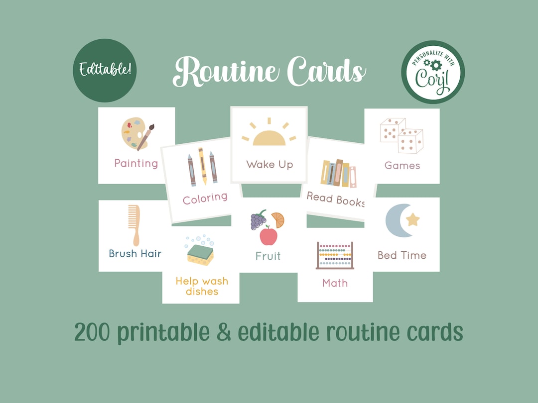 Visual Schedule Routine Cards for Kids | Editable, Printable (digital ...