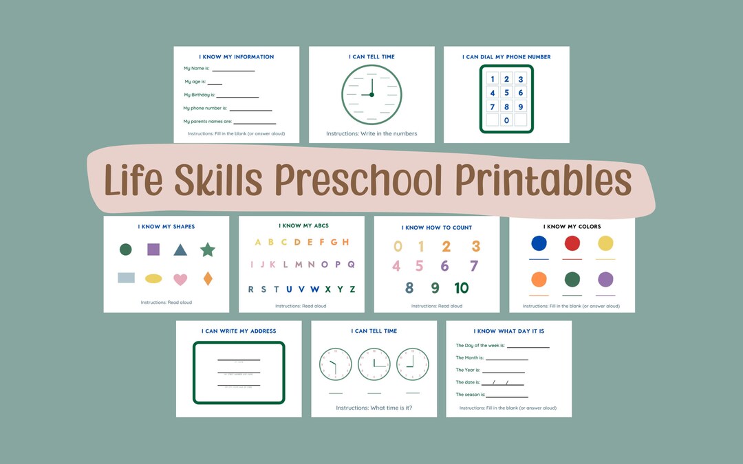Life Skills Preschool Printables Kids Worksheets Instant Download Etsy