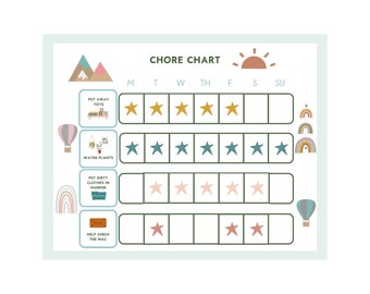 Chore Chart for Kids | Printable Toddler Daily Responsibilities | Digital Download Rewards Poster