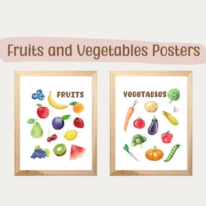 Juego de carteles de frutas y verduras / Arte de cocina de juego imprimible / Cartel Montessori