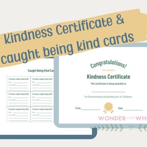 Certificat de gentillesse et cartes de gentillesse pour les enfants | Certificat de récompense imprimable | Pris en flagrant délit de gentillesse