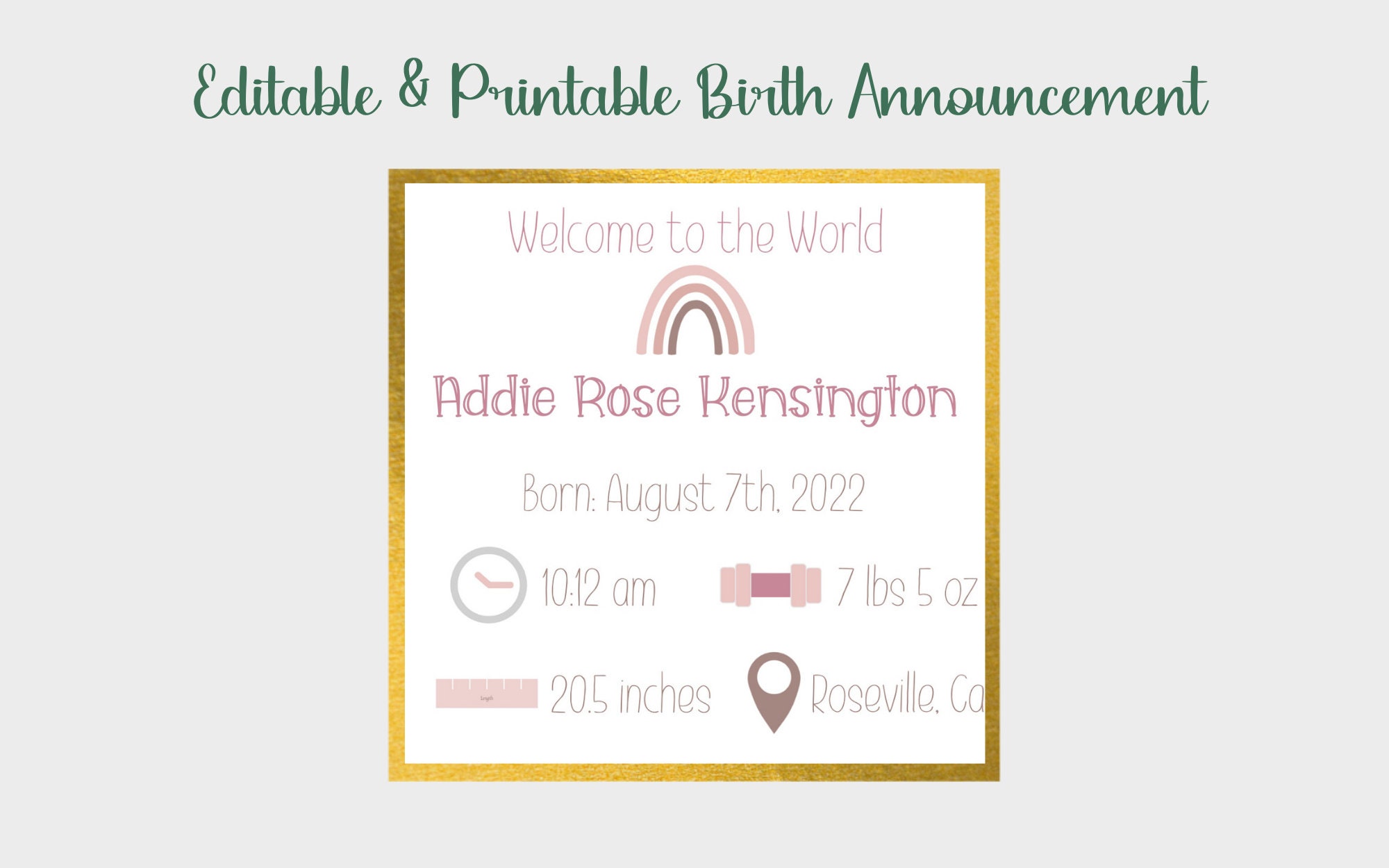 EDITABLE Birth Announcement | Printable Baby Stats Sign | Welcome to ...
