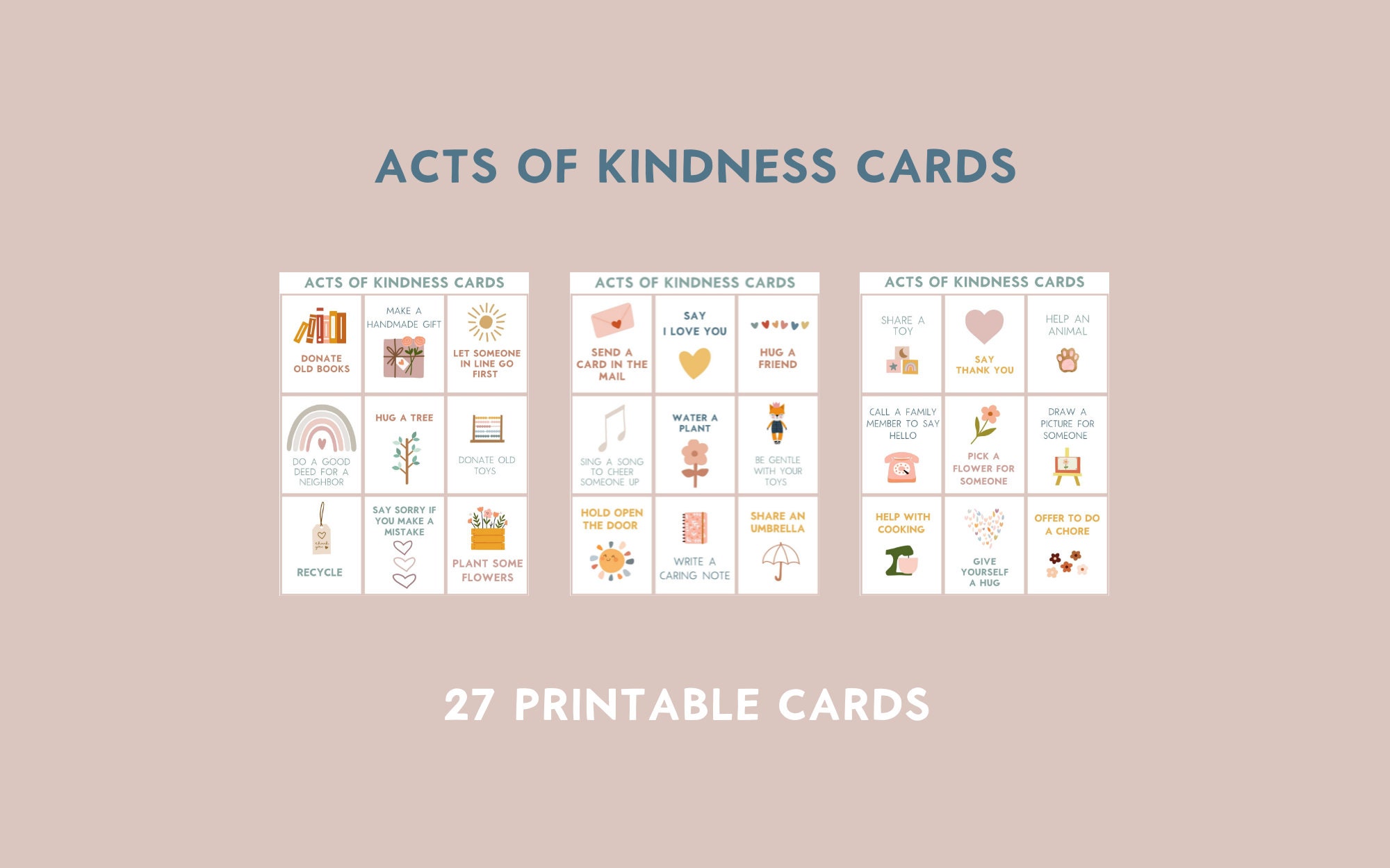 Acts of Kindness Cards Printable Toddler Cards Preschool Kindness - Etsy