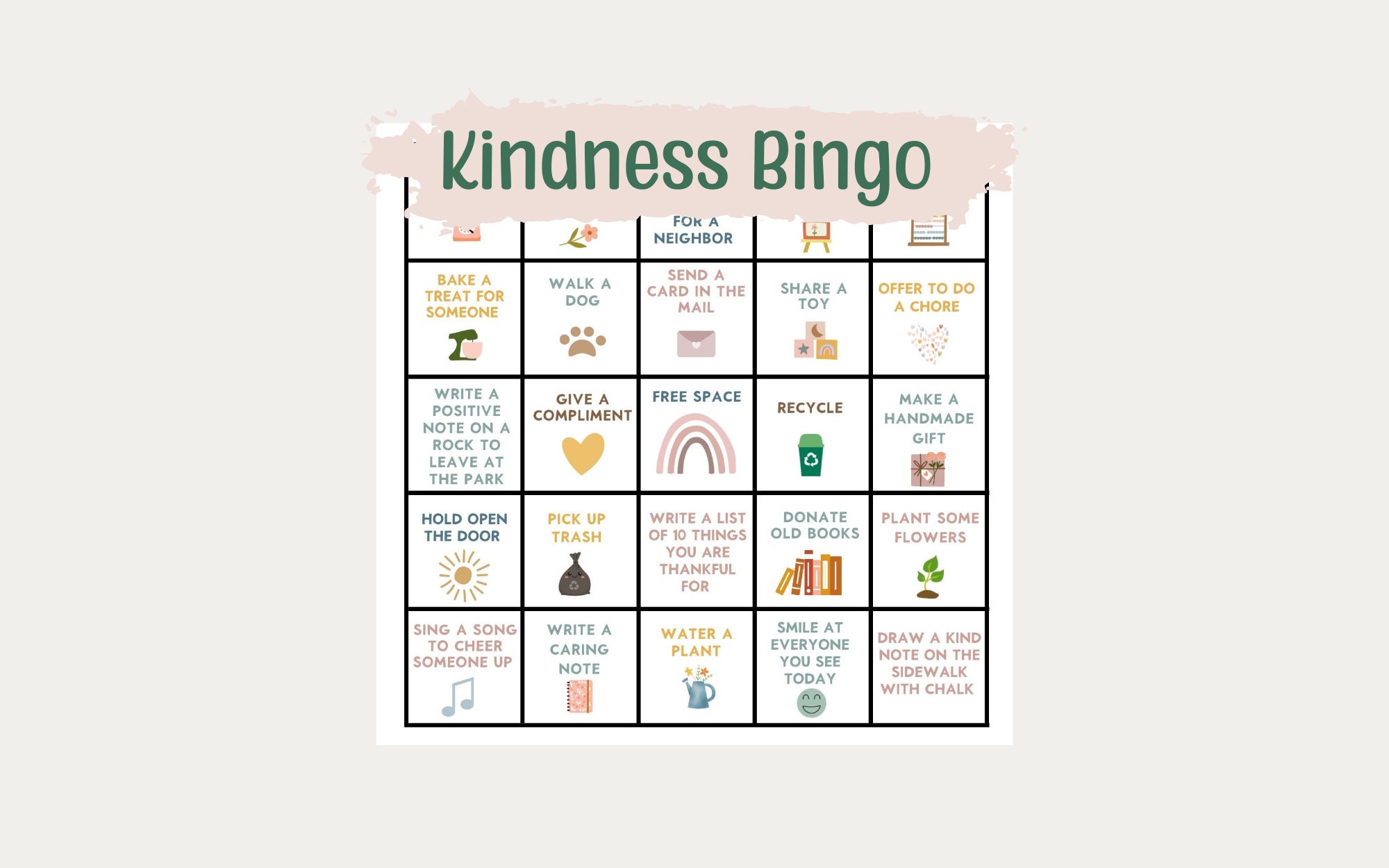 Kindness Bingo Printable Acts of Kindness Digital Download Etsy