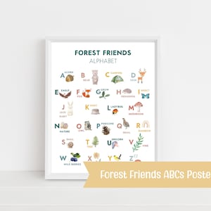 Forest Friends ABCs / Gráfico del alfabeto de descarga digital / Cartel del bosque imprimible para vivero de aventuras