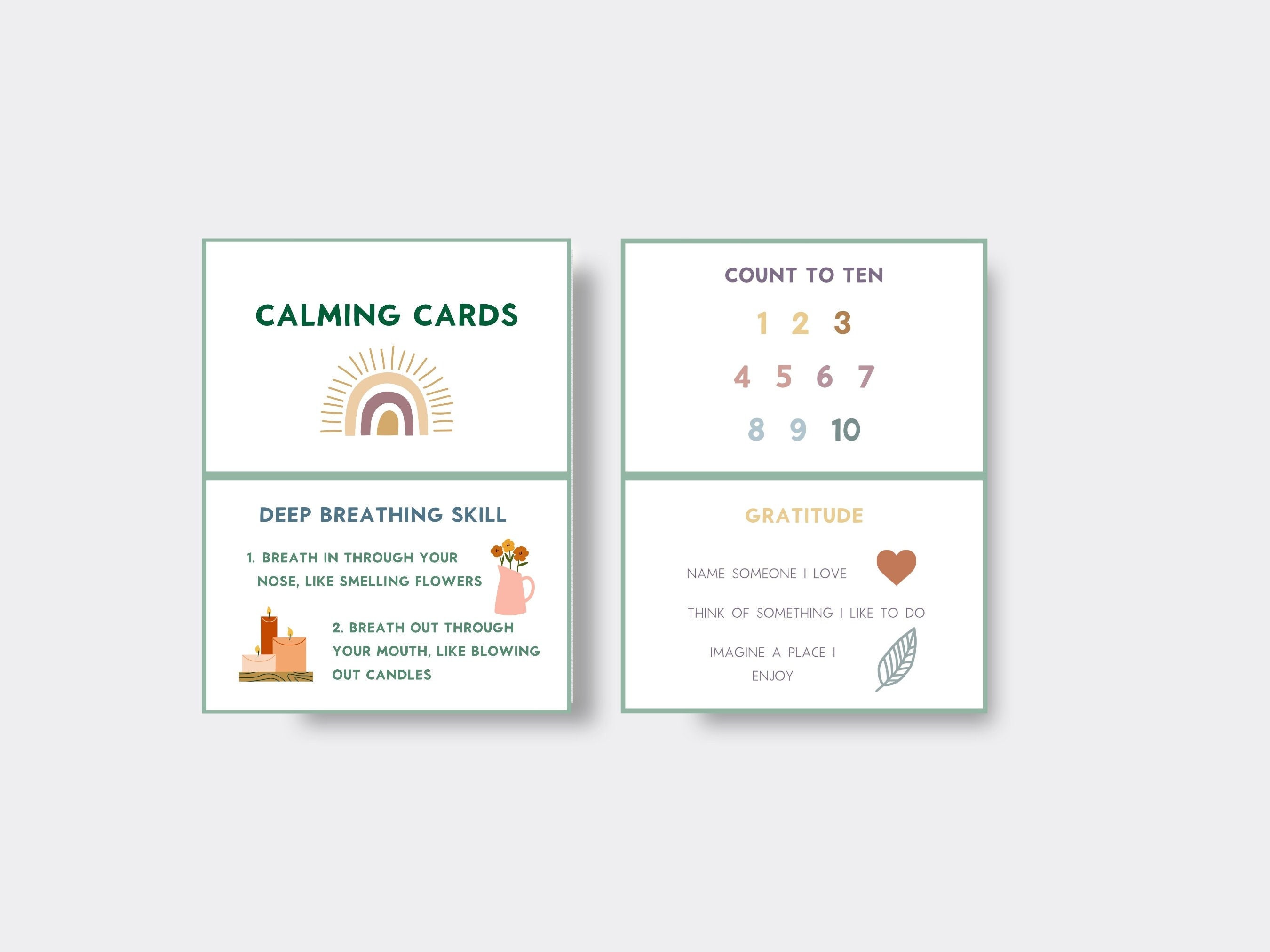 Calming Cards for Children | Printable Toddler Cards | Preschooler Coping Skills | Grounding techniques | Calming skills | Deep breathing