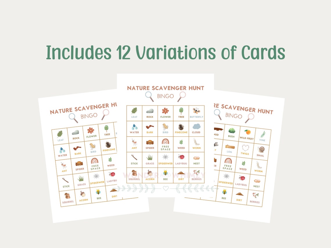 Nature Hunt Printable Bingo Cards | Scavenger Hunt Kids Activity - Etsy