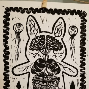impressão em bloco de linogravura com tripas de coelho 9 &quot;l x 11&quot; h