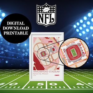 Arrowhead Stadium, NFL Stadium, carte numérique, Digital wall art Print, MEILLEUR CADEAU pour les chefs de Kansas City