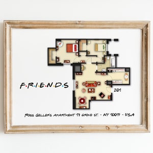 Friends floor plan Wall Art - Friends Apartment Layout Digital Print