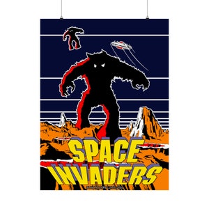 May include: A retro-style poster featuring a black and red monster on a planet with a blue sky. The text "SPACE INVADERS" is in yellow and orange lettering. The copyright text "©TAITO CORP. 1978, 2010" is in purple lettering.