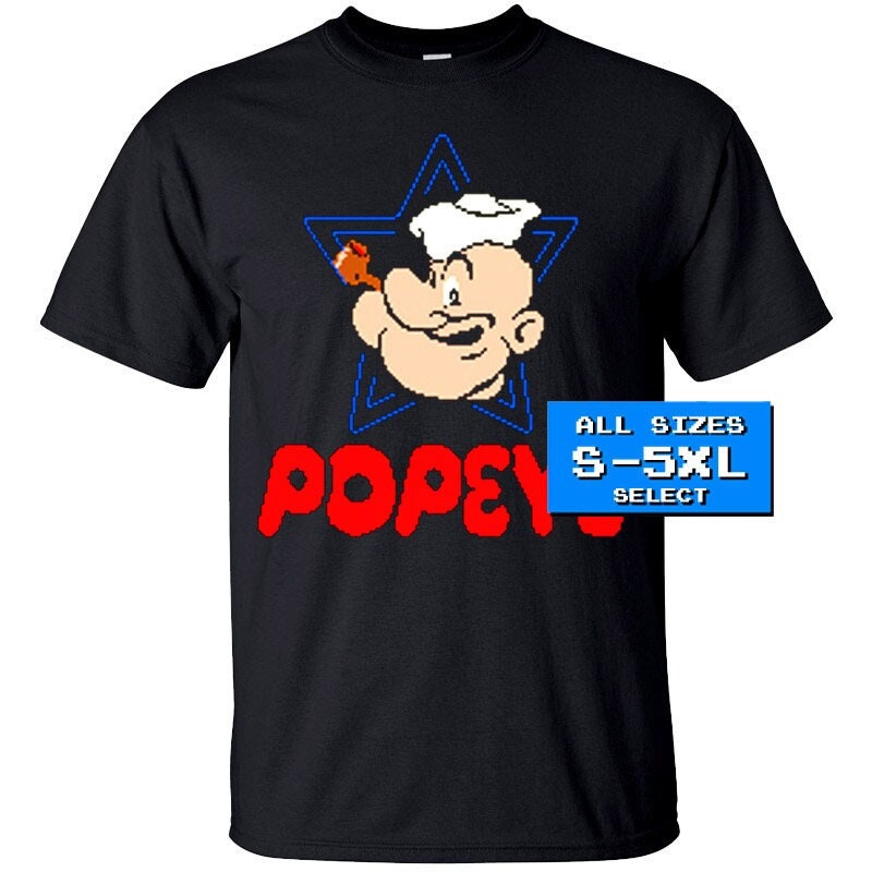 Popeye Screen T Shirt BLACK All Sizes S-5XL 100% Cotton NES