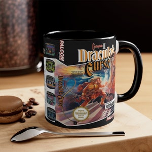 Castlevania 3 Dracula&#39;s Curse pal NES 8 bit game box cover famicom Accent Coffee Mug, 11oz blue