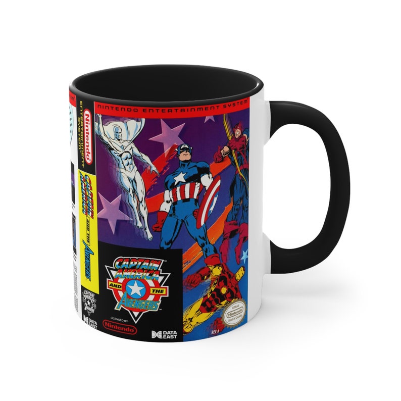 Capitán América y los Vengadores NES 8 bits caja de juego cubierta famicom Accent taza de café, 11 oz 1 imagen 5