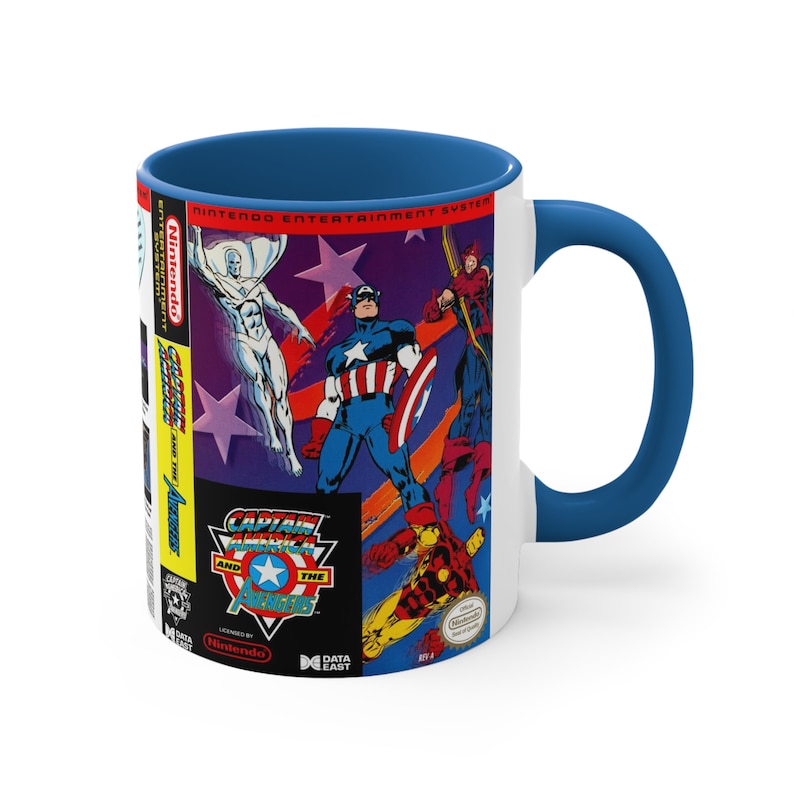 Capitán América y los Vengadores NES 8 bits caja de juego cubierta famicom Accent taza de café, 11 oz 1 imagen 1