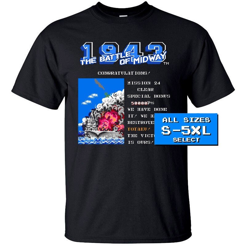 1943 The Battle of Midway END V1 T Shirt BLACK all sizes S-5XL 100% cotton NES Famicom Nintendo game