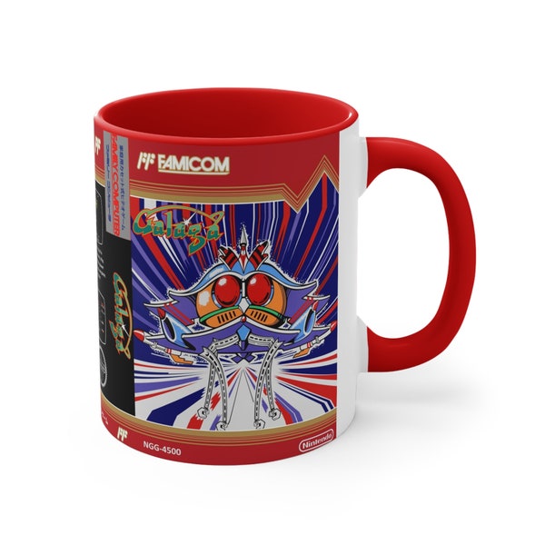 Galaga NES 8 bit game box cover famicom Accent Coffee Mug, 11oz red