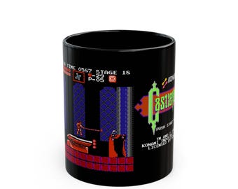 Castlevania 1 final battle Dracula ending NES 8 bit game box cover famicom Accent Coffee Mug 11oz Black Mug
