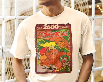 Donkey Kong - Atari 2600 Vintage T Shirt 8 Colores Unisex todas las tallas S-5XL 100% algodón Carátula del juego de consola SNES de 8 bits