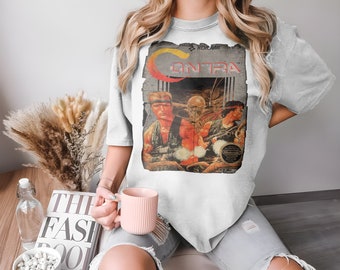 Contra NES V1 - Vintage T-Shirt 8 Farben Unisex alle Größen S-5XL 100 % Baumwolle Cover Art NES Famicom Nintendo Spiel 8 Bit