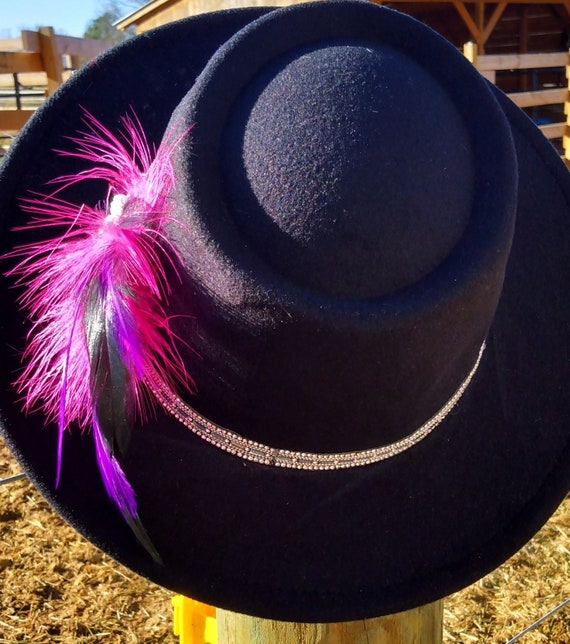 FESTIVE VINTAGE BLACK FELT WIDE BRIM HAT WITH SEQUIN APPLIQUÉS FESTIVE VINTAGE BLACK FELT WIDE BRIM HAT WITH SEQUIN APPLIQUÉS main image 3